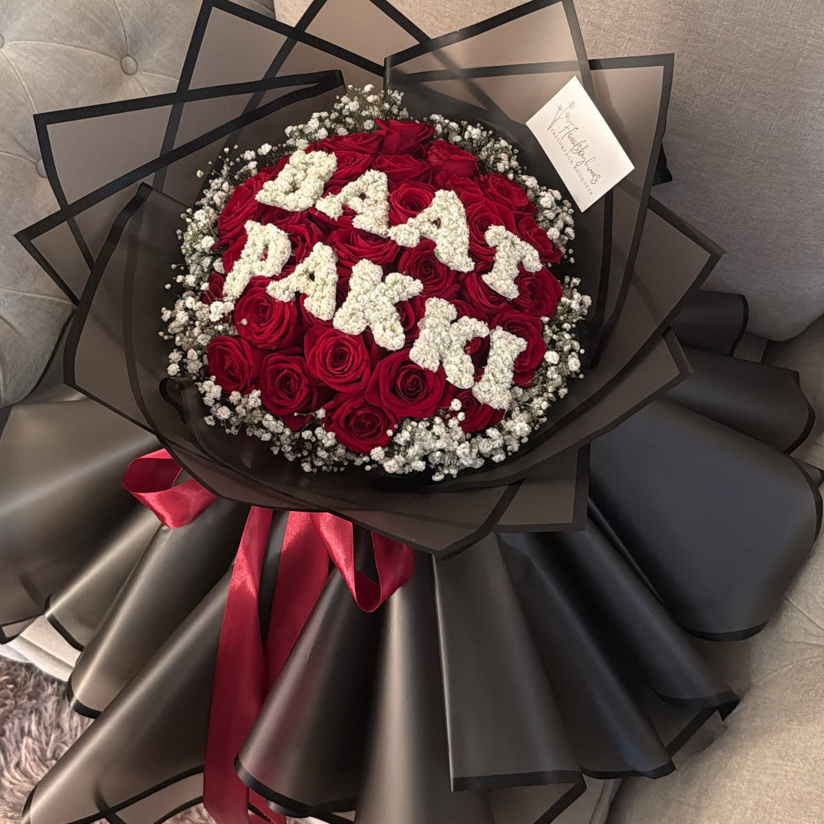Premium rose skirt bouquet (customisable top lettering)