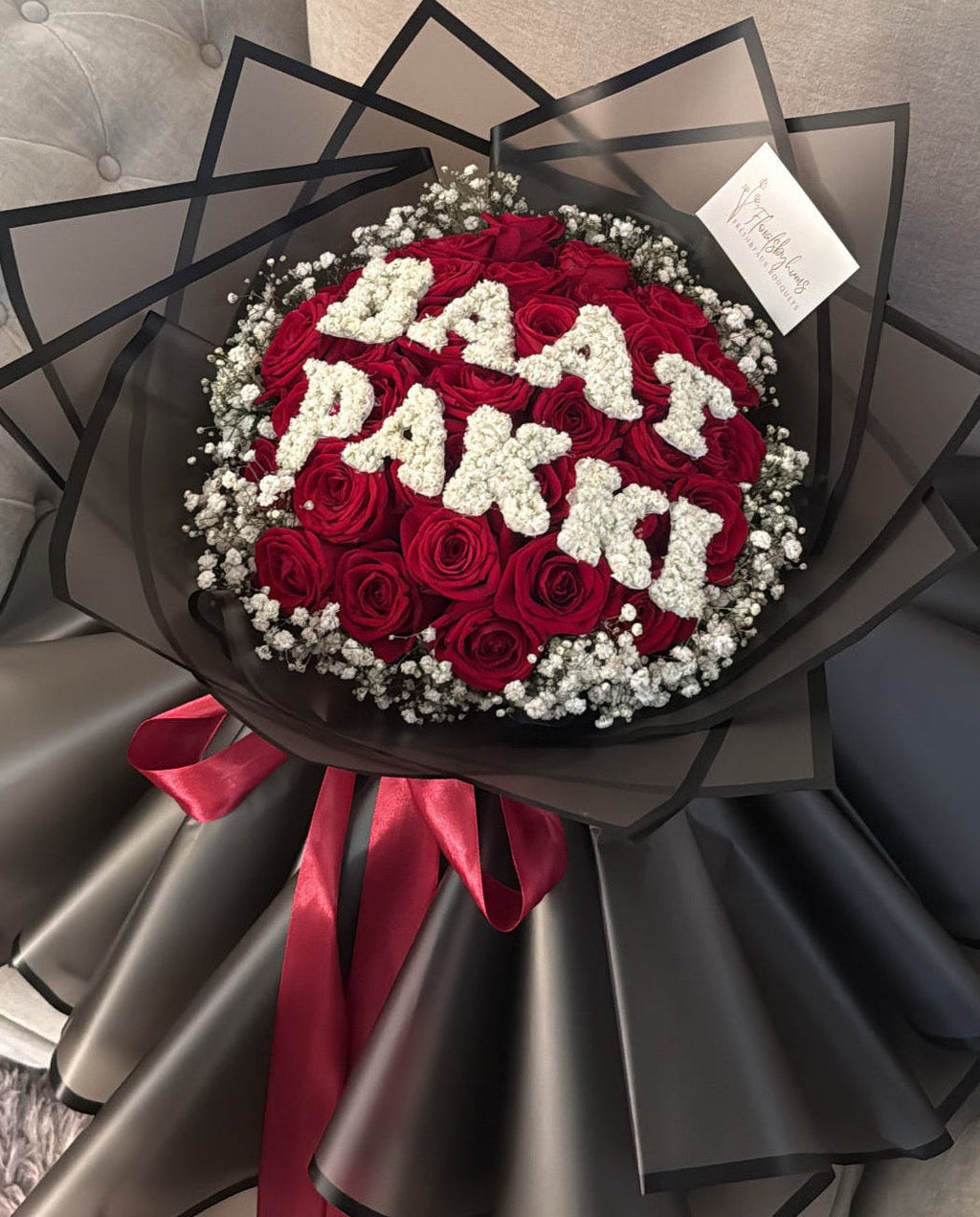 Premium rose skirt bouquet (customisable top lettering)