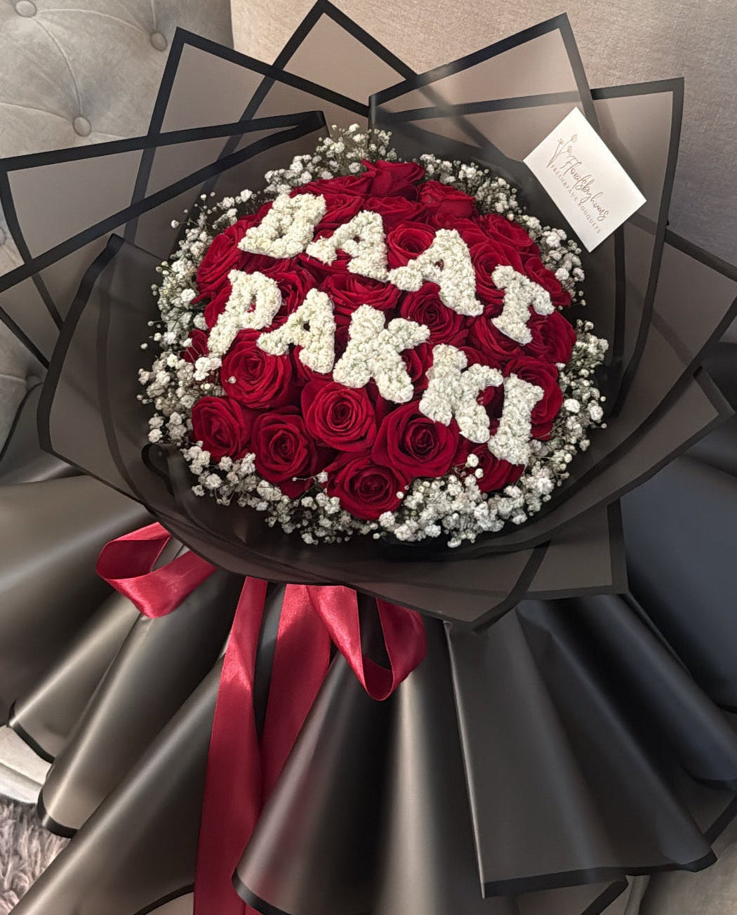 Premium rose skirt bouquet (customisable top lettering)