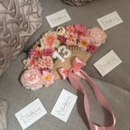 Pink faux flower fan bouquet