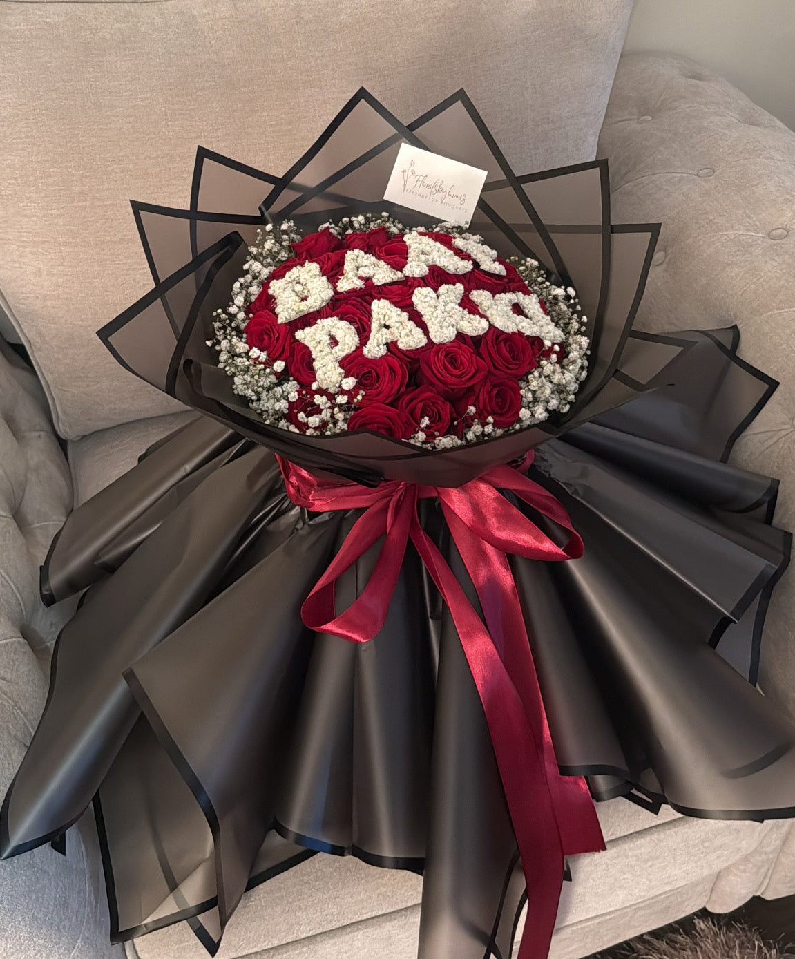 Premium rose skirt bouquet (customisable top lettering)
