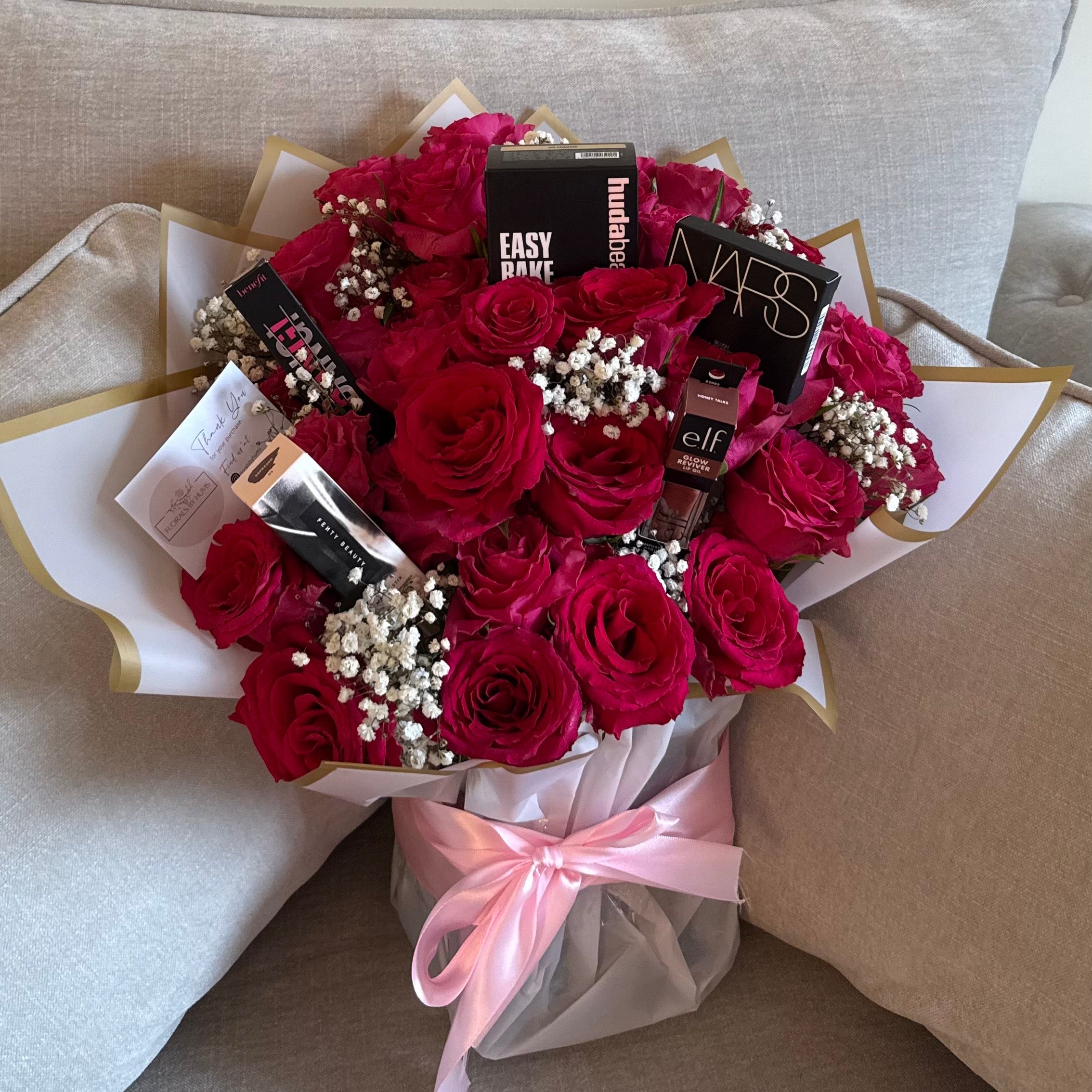 Makeup red rose bouquet