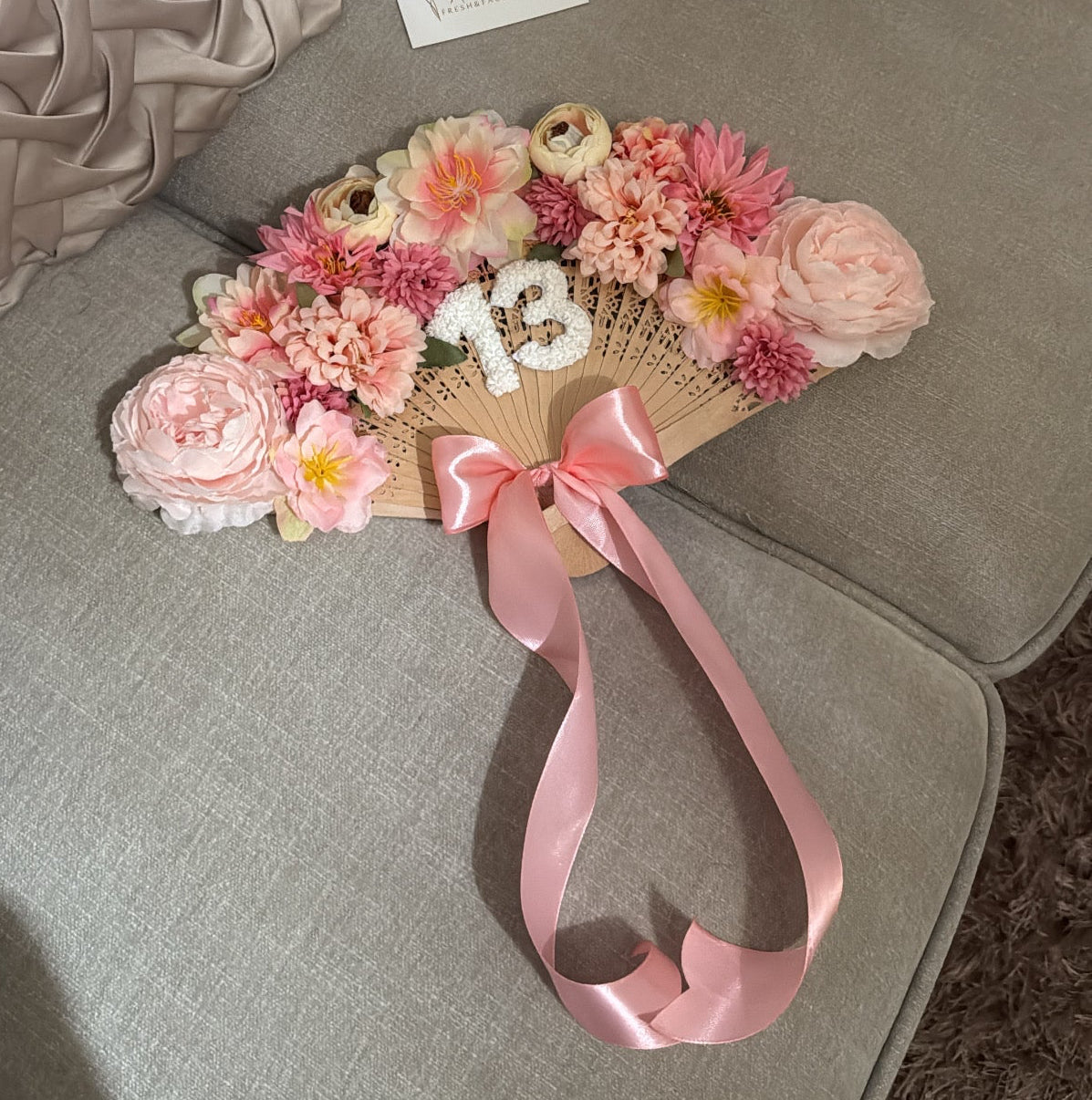 Pink faux flower fan bouquet