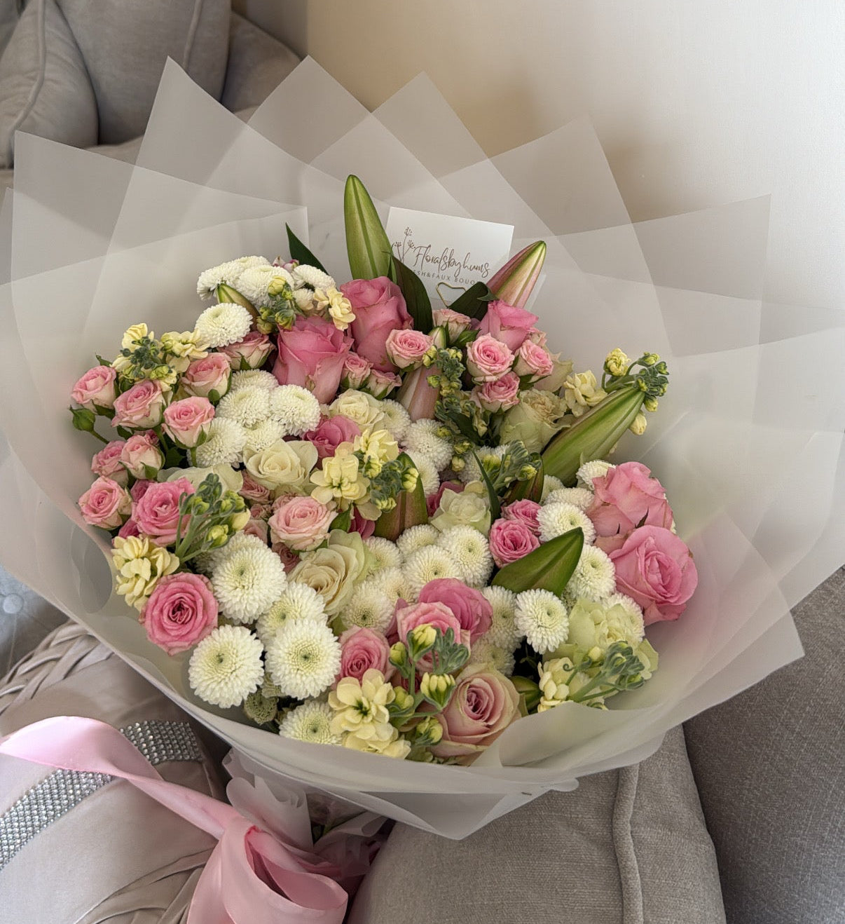 Large pink mixed floral bouquet